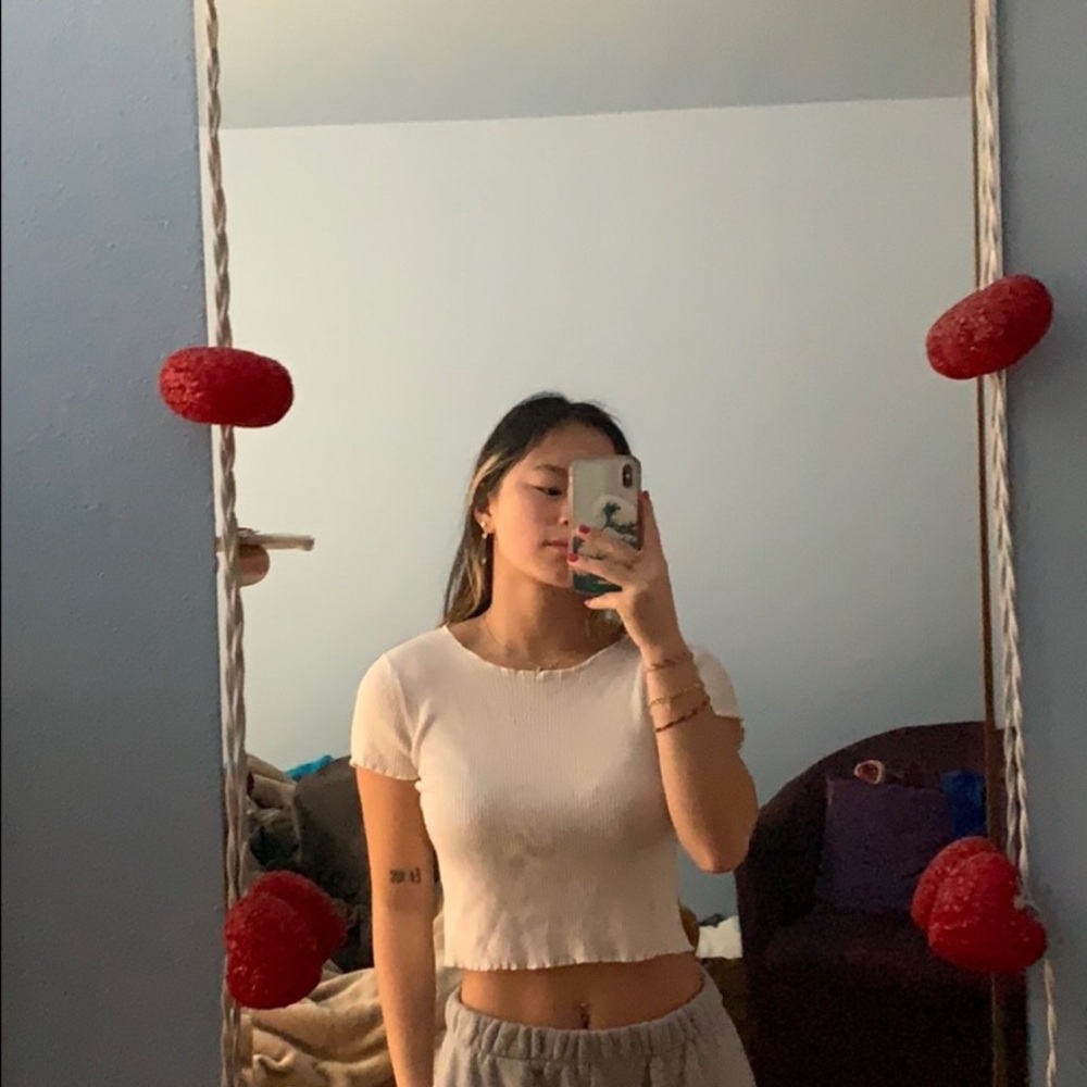 white lettuce hem brandy crop top